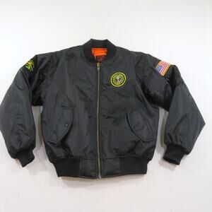BRAVO Brand Reversible MA-1 Flyers-Style Jacket Black Zip Sz S Vietnam Patches